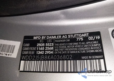 2019 Mercedes-Benz Cls 450 z USA, uszkodzony, nr VIN WDD2J5JB8KA036802